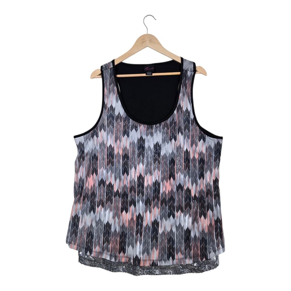 Y2K Torrid Sequin Hem Tank Top Sz 3 (3X) Geometric Ikat Glam Party Clubwear